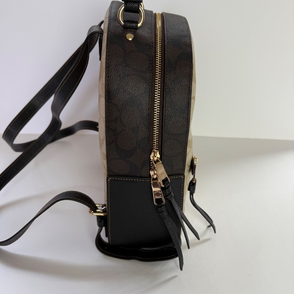 Coach Jordyn Backpack In Blocked Signature Canvas Gold Light Khaki Brown Multi - Picture 7 of 16